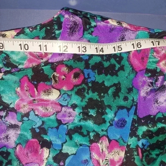 Vintage SHELLY MICHAELS Silky Floral Blouson Dress SZ 15/16 Beautiful!! - Picture 10 of 12